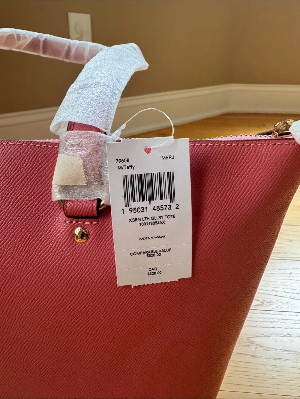 NWT Coach Taffy Pink Pebbled Leather Gallery Tote Shoulder Bag Gold Hardware
